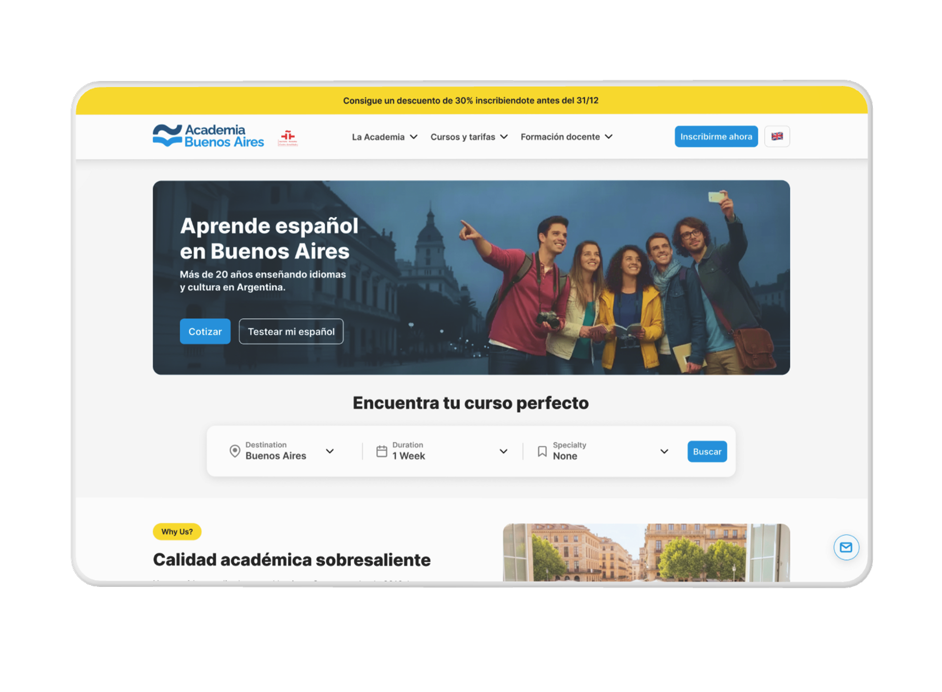 Academia Buenos Aires website mockup